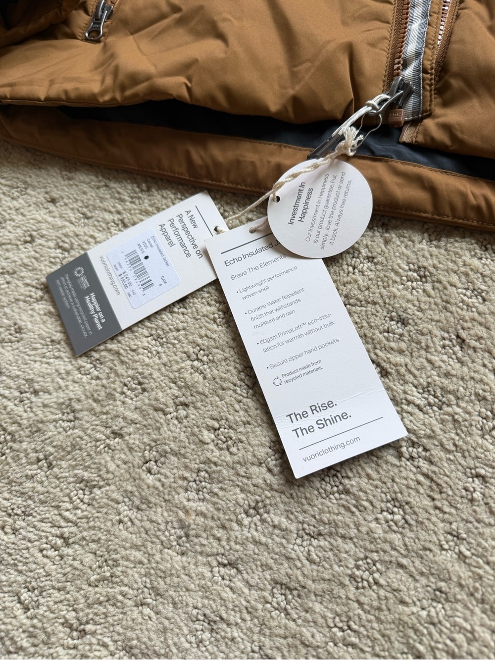 Vuori Quilted Zip Jacket in Camel Brown - Picture 6 of 7
